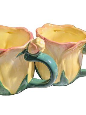 Corner Ruby Garden Collection 2 Yellow Ceramic Mugs New